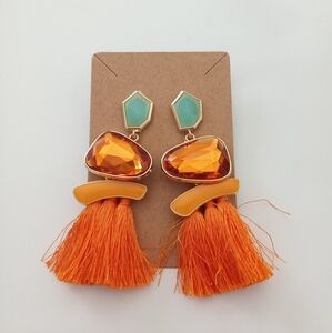 Orange and Teal Statement Earrings